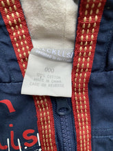 Load image into Gallery viewer, Ticklish baby boy size 0-3 months blue hooded zip up jacket red, VGUC