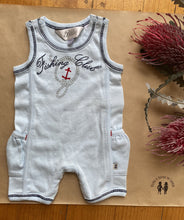 Load image into Gallery viewer, Bebe by Minihaha baby newborn blue romper one-piece fishing nautical, VGUC