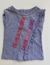 Load image into Gallery viewer, Calvin Klein Jeans baby girl size 3-6 months grey logo t-shirt frills, VGUC