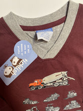Load image into Gallery viewer, NEW Ticklish baby boy size 3-6 months maroon long sleeve top trucks diggers BNWT