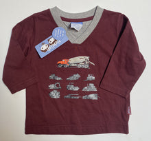 Load image into Gallery viewer, NEW Ticklish baby boy size 3-6 months maroon long sleeve top trucks diggers BNWT