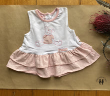 Load image into Gallery viewer, Le Bon baby girl size 3-6 months pink spotted dress bear tiered skirt