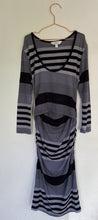 Load image into Gallery viewer, Ripe Women's Maternity size XS black grey stripe stretch dress feeding, VGUC