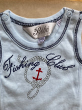 Load image into Gallery viewer, Bebe by Minihaha baby newborn blue romper one-piece fishing nautical, VGUC