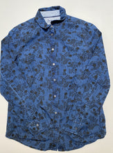 Load image into Gallery viewer, Boden women's size UK 8 US 4 denim blue button up shirt black floral, VGUC