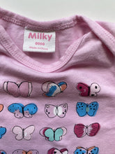 Load image into Gallery viewer, Milky baby girl size newborn pink one-piece colourful butterflies, VGUC