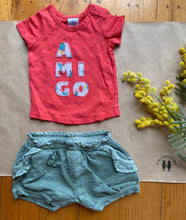 Load image into Gallery viewer, Target baby girl size 0-3 months red t-shirt green shorts bundle set, EUC