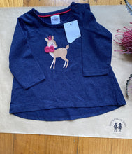 Load image into Gallery viewer, NEW Target Baby girl size 0-3 months blue long sleeve top deer with crown