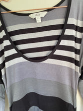 Load image into Gallery viewer, Ripe Women's Maternity size XS black grey stripe stretch dress feeding, VGUC