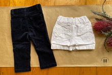 Load image into Gallery viewer, Pumpkin Patch baby girl size 3-6 month bundle blue cord pants white shorts VGUC