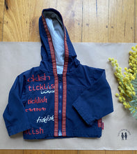 Load image into Gallery viewer, Ticklish baby boy size 0-3 months blue hooded zip up jacket red, VGUC