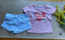 Load image into Gallery viewer, Tiny Little Wonders baby girl size 0-3 months pink t-shirt white shorts set VGUC