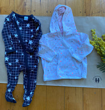 Load image into Gallery viewer, Cotton On baby girl size 0-3 months bundle pink hooded top one-piece stars, VGUC