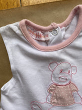 Load image into Gallery viewer, Le Bon baby girl size 3-6 months pink spotted dress bear tiered skirt