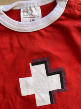 Load image into Gallery viewer, DK baby size 3-6 months red t-shirt bodysuit white cross Swisse, VGUC