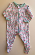 Load image into Gallery viewer, Little Wishes baby girl size 0-3 months pink green chevron one-piece, VGUC