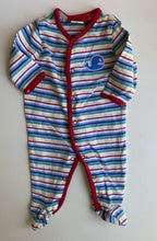 Load image into Gallery viewer, Sprout baby size 0-3 months red blue stripe one-piece whale, VGUC
