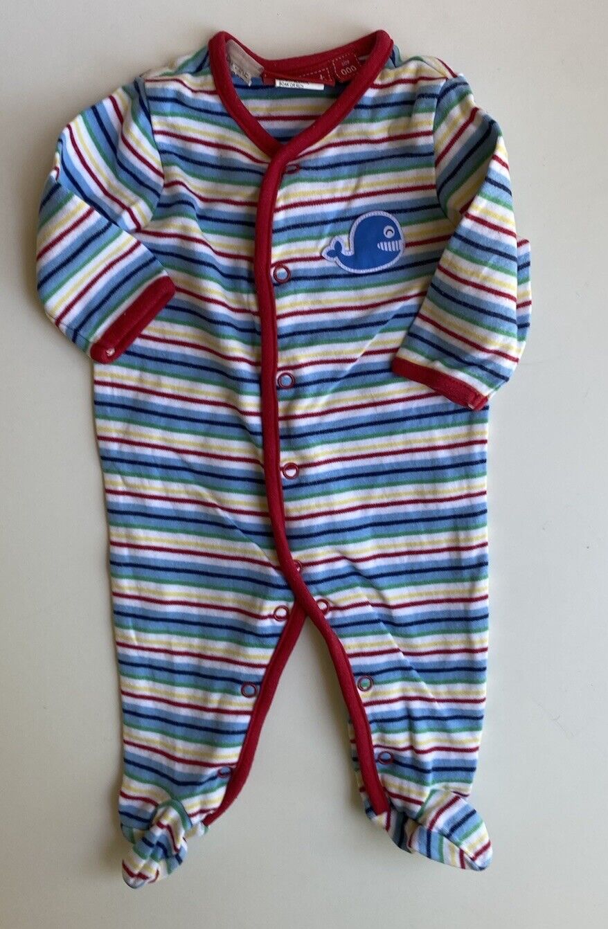 Sprout baby size 0-3 months red blue stripe one-piece whale, VGUC