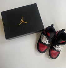 Load image into Gallery viewer, Nike Air Jordan kids US 13/EUR 31 black red high top sneakers Sky Jordan, VGUC
