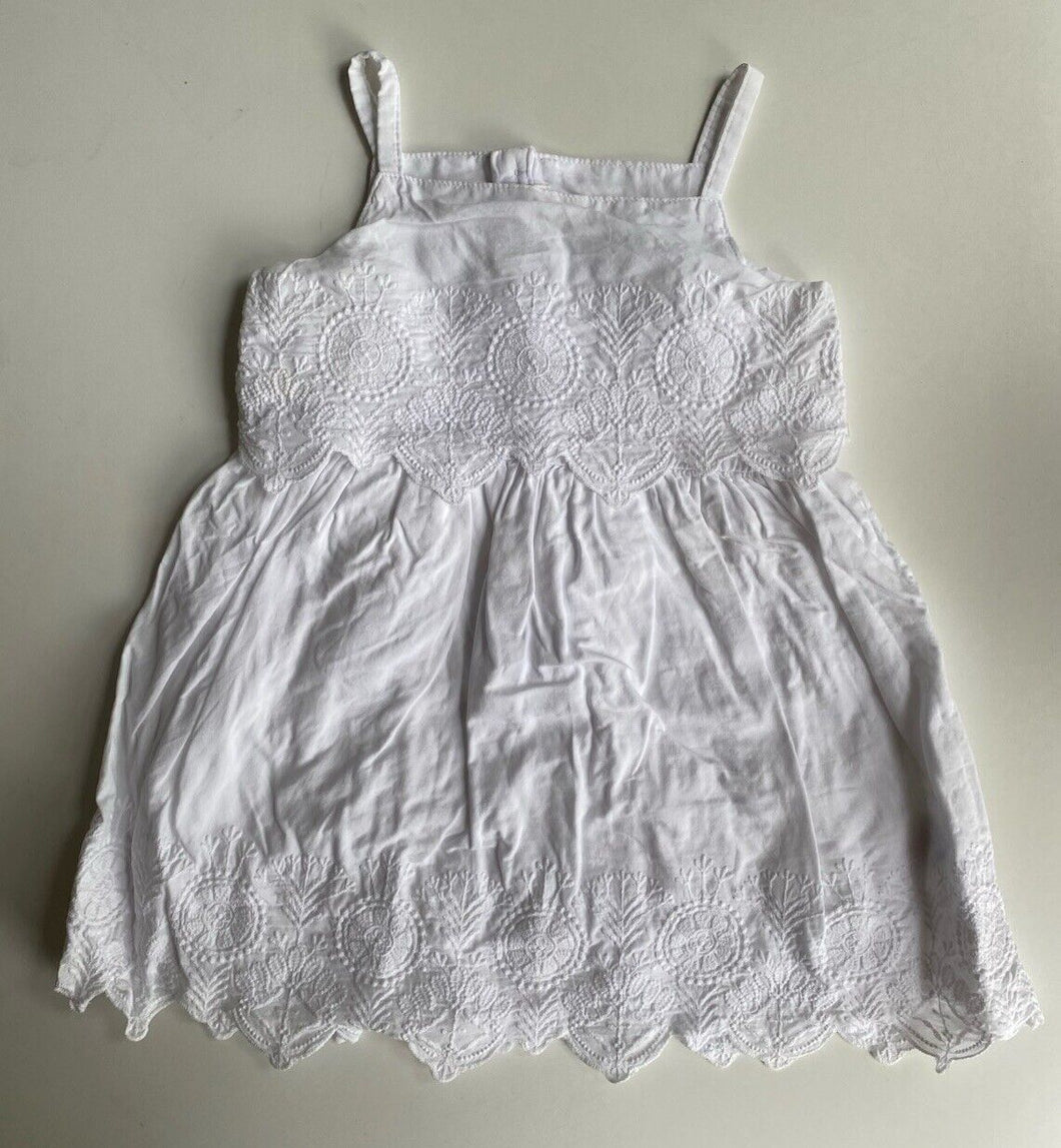 Mamas & Papas baby girl size 12-18 months white embroidered dress, VGUC