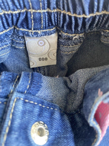 Target baby girl size 0-3 months blue denim jeans pants flowers belt, VGUC