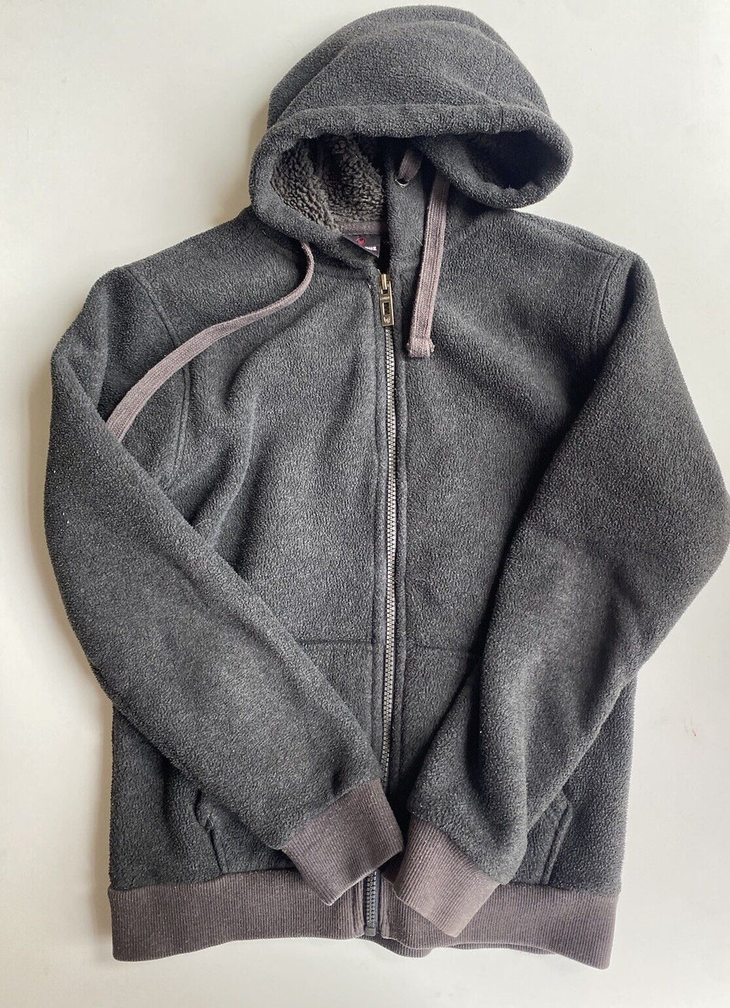 Bauhaus kids boys size 12 dark grey polar fleece hooded jumper zip up, VGUC