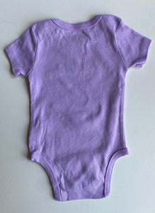 Calvin Klein baby girl size 0-3 months purple short sleeve bodysuit logo, VGUC