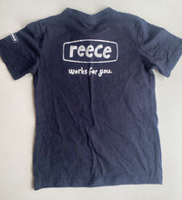 Load image into Gallery viewer, Reece kids size 8-9 navy blue short sleeve t-shirt Don&#39;t Risk It Use My Dad VGUC
