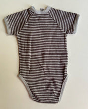 Load image into Gallery viewer, Bonds baby size 3-6 months grey stripe wrap bodysuit top, VGUC
