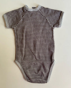 Bonds baby size 3-6 months grey stripe wrap bodysuit top, VGUC