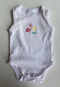 Marquise baby girl size 3-6 months white tank bodysuit flower butterfly, VGUC