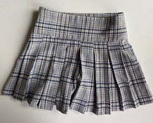 Load image into Gallery viewer, Zara kids girls size 8 blue grey check tartan pleated mini skirt, VGUC
