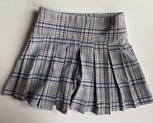 Zara kids girls size 8 blue grey check tartan pleated mini skirt, VGUC