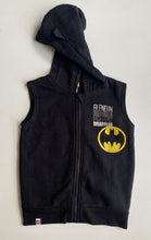 Load image into Gallery viewer, LEGO Batman kids size 5 black silver hooded zip up jumper vest, VGUC
