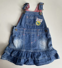 Load image into Gallery viewer, Mothercare baby girl size 9-12 months blue denim pinafore dress, VGUC
