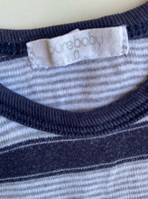 Load image into Gallery viewer, Purebaby baby size 6-12 months blue grey stripe tank top, GUC
