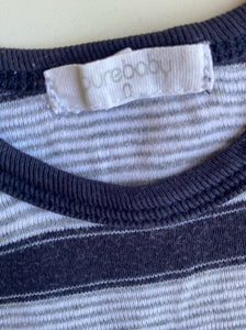 Purebaby baby size 6-12 months blue grey stripe tank top, GUC