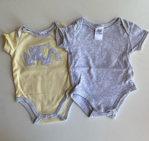 Target baby size 0-3 months grey yellow bodysuit tops x2, VGUC