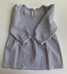 Seed baby girl size 12-18 months navy blue white stripe dress, VGUC