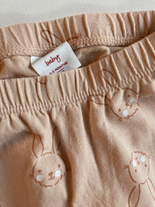 Seed baby girl size 0-3 months pink brown bunnies leggings pants, VGUC