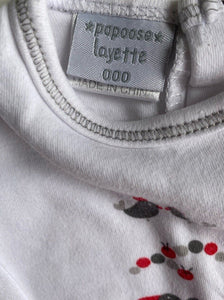 Papoose Layette baby size 0-3 months white long sleeve top farm animals, VGUC