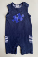 Load image into Gallery viewer, Korango baby size 3-6 months navy blue sleeveless one-piece puzzle piece, VGUC
