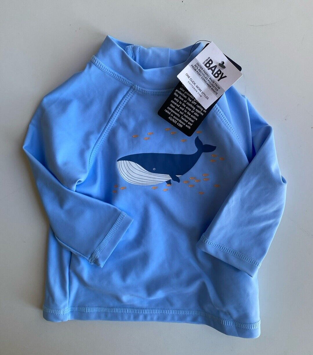 Cotton On baby size 3-6 months blue rash vest whale, BNWT