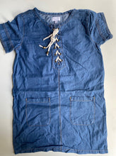 Load image into Gallery viewer, Witchery kids girls size 14 blue denim lace up dress, VGUC
