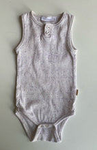 Load image into Gallery viewer, Jamie Kay baby girl size 6-12 months white purple speckled tank bodysuit, VGUC
