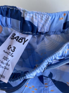 Cotton On baby size 0-3 months blue swim shorts whales, BNWT