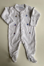 Load image into Gallery viewer, Jojo Maman Bebe baby size 3-6 months white one-piece sailboats, VGUC
