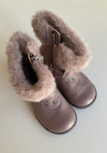 Load image into Gallery viewer, Clarks kids girls size UK 4/EUR 20 purple boots bunnies fluffy, EUC
