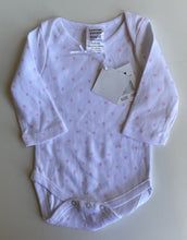 Load image into Gallery viewer, Dymples baby girl size 0-3 months white pink stars long sleeve bodysuit top BNWT
