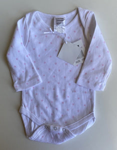 Dymples baby girl size 0-3 months white pink stars long sleeve bodysuit top BNWT